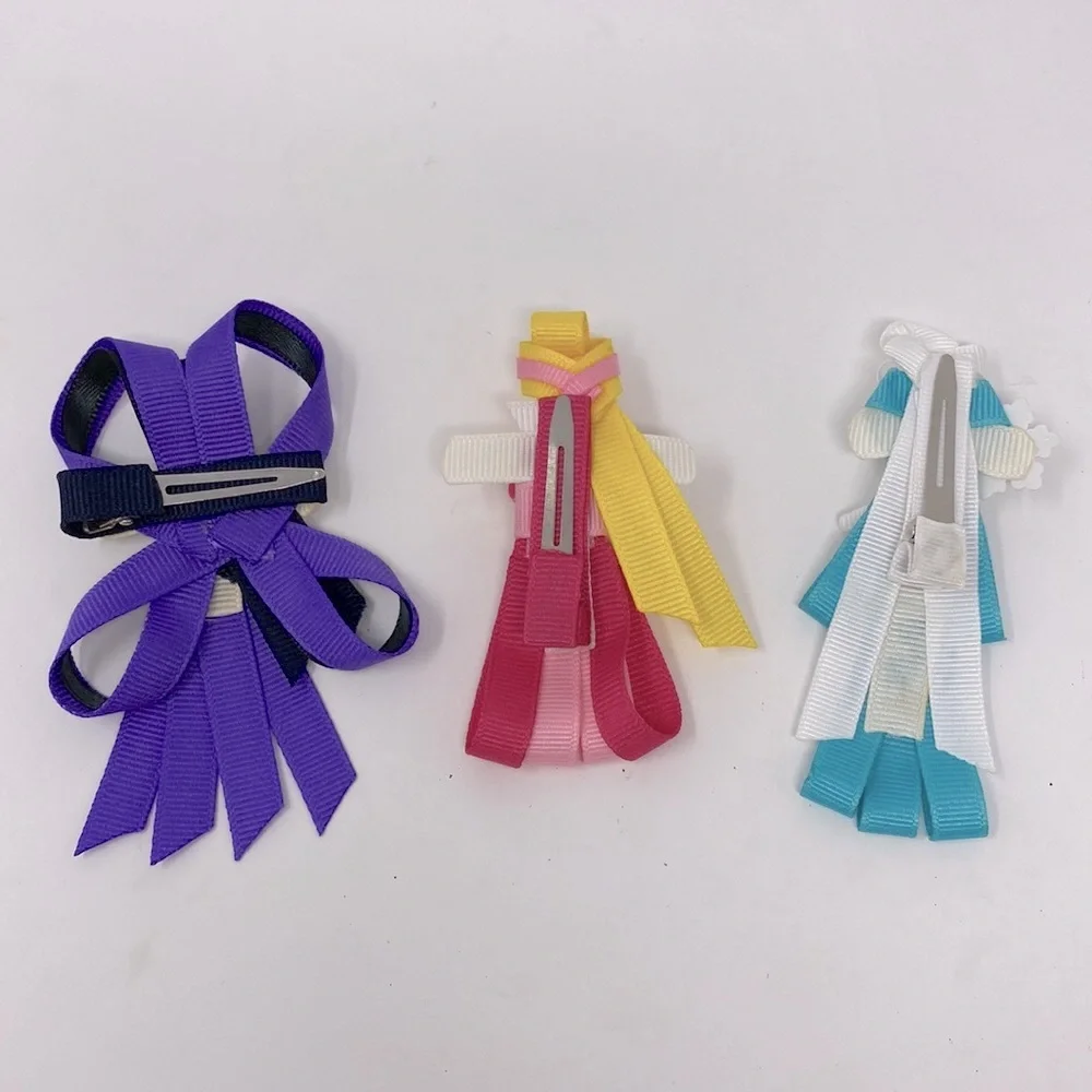 Handcrafted Ribbon art hair clip Disney characters set of 3.